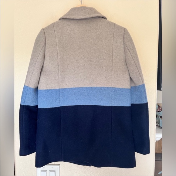 Tory Burch Coat - Blue & Tan Striped Double Breasted Pea Coat Style - Size 4 - Picture 3 of 4